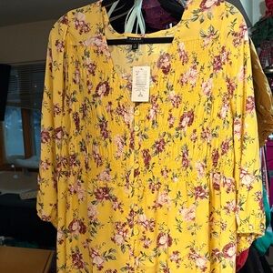 Torrid Yellow and Pink Floral Blouse
